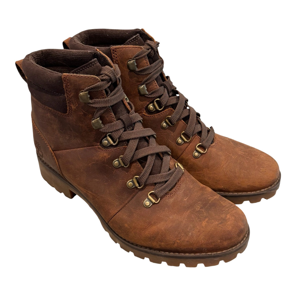 Timberland Ellendale Boots Womens Size 8.5 Brown Leather Ankle Hiking A1R3D